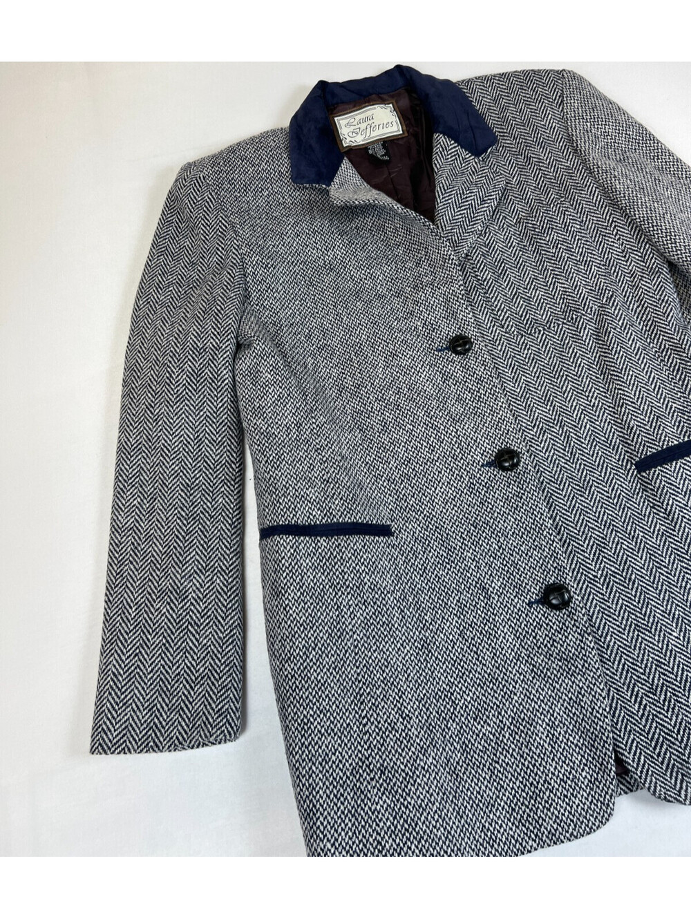 Laura Jefferies Wool Blend Herringbone Blazer Jacket Womens Small Vintage USA - Picture 6 of 9
